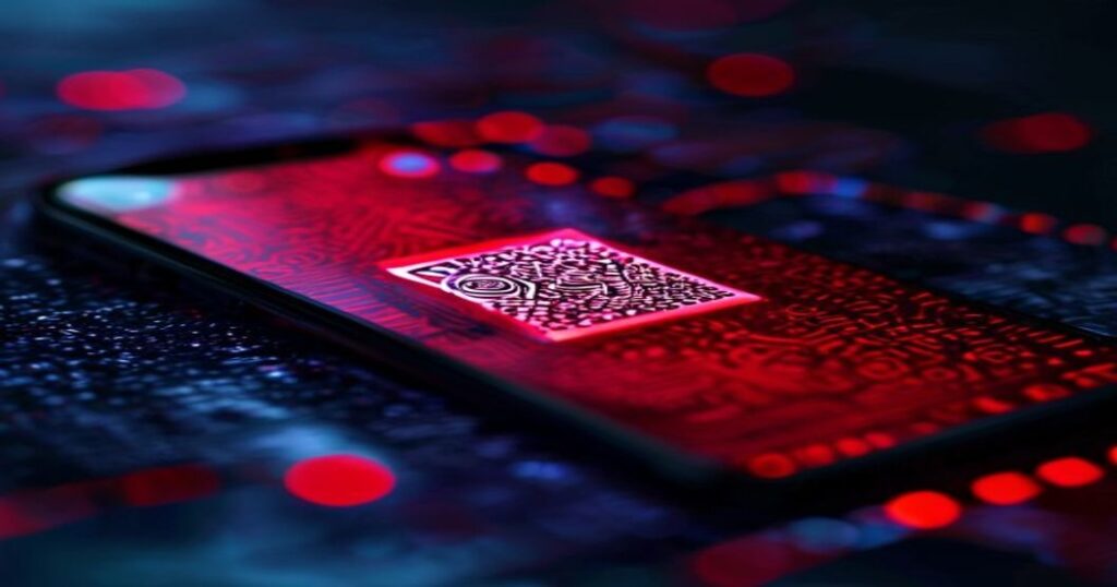 Móvil escaneando un código QR malicioso
